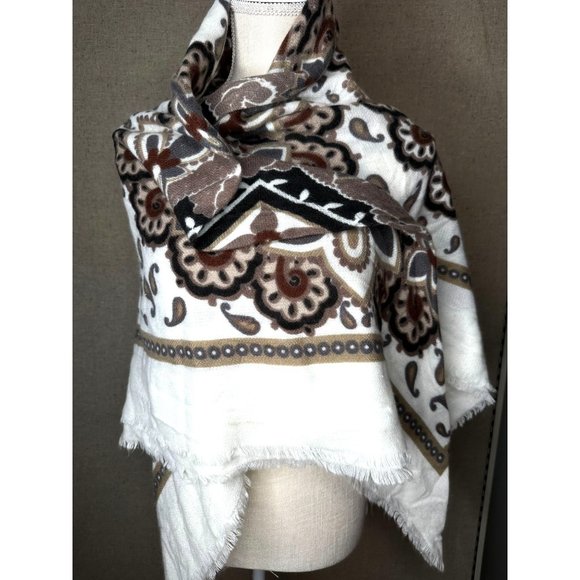 D&Y Accessories - Scarf Wrap Shawl D&Y Creme with Floral Designs 77" Winter Time Dress Gift